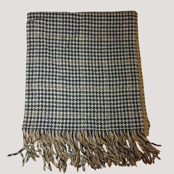 Scarf Houndstooth Fringe Outbrook Acrylic Material Black Tan Classic Style - Picture 6 of 7